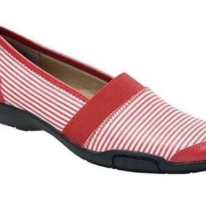 Ros Hommerson Red and White Leather Upper Carol Striped Slip-On Loafer size 7